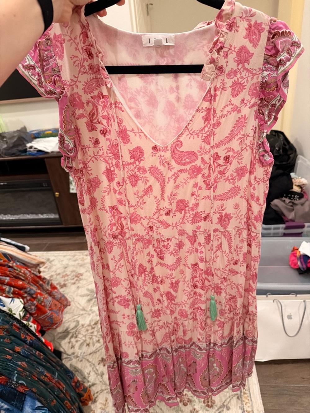 THML Pink Paisley Tie-Waist Midi Dress